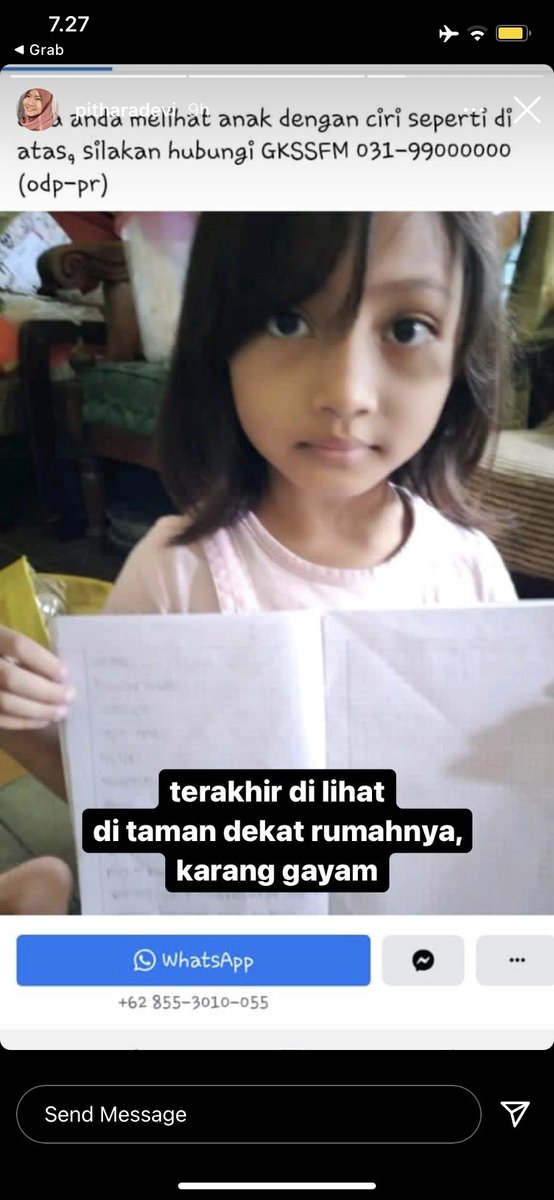 [TELAH HILANG]
Nesa alana karaisa (ara), 7tahun
Terakhir memakai baju Persebaya seperti di foto dengan sandal kuning.
Terakhir terlihat Selasa (23/03) jam 10 pagi di taman dekat karanggayam. Apabila melihat anak dengan ciri2 tersebut mohon hubungi 085733202096 (An. BUDI (ayah))
