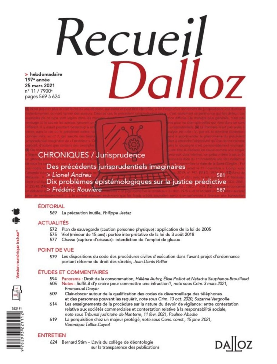 EaErdp's tweet image. [Publication – Article] 
Lionel Andreu, Des précédents jurisprudentiels imaginaires, D. 2021, 581.
#recherche #droit #erdp @lionelandreu