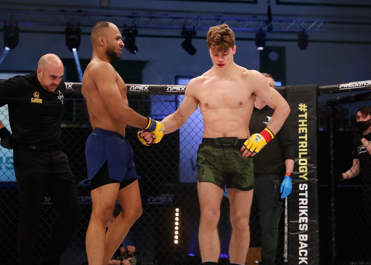 CageWarriors's tweet image. It was a close call on the first night of #THETRILOGY - who thinks we need to see a rematch?