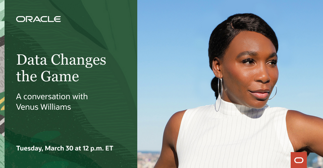 jochenwiessler's tweet photo. In celebration of #WomensHistoryMonth, join @Oracle and Venus Williams, 7x Grand Slam winner, 4x Olympic Gold Medalist, and entrepreneur, for a discussion on how she uses #data to gain a competitive edge in tennis and business. https://t.co/EydPXf89sS https://t.co/9kYHqQXGlY