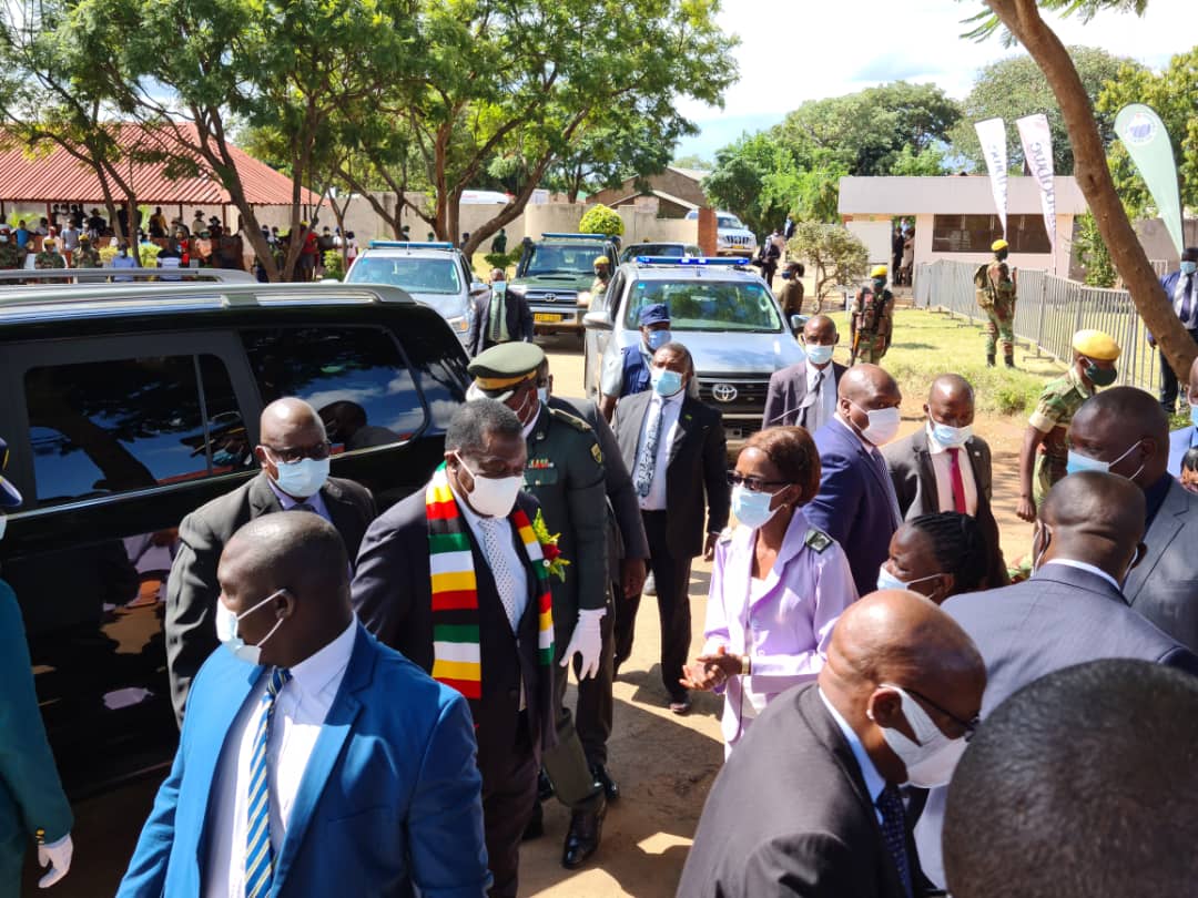 InfoMinZW's tweet photo. The President @edmnangagwa has arrived at Victoria Falls Hospital for the launch of the mass vaccination program, where the President and leaders of other political parties in attendance are going to be vaccinated. https://t.co/AJlXXI3GrC