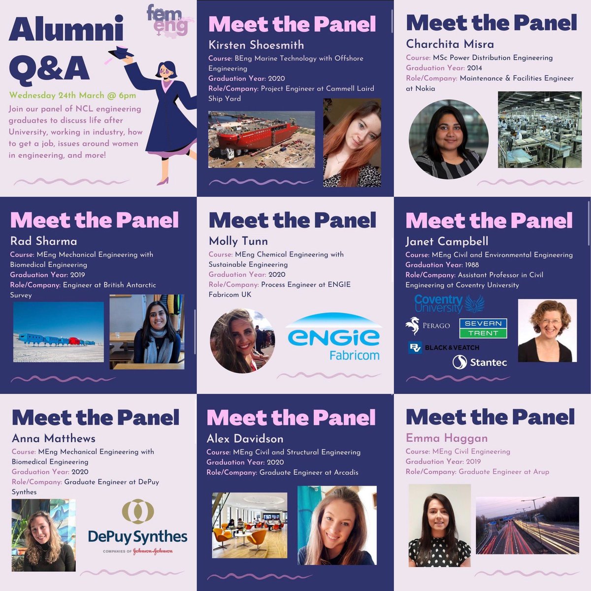 Join <a href="/FemEngNCL/">FemEng NCL</a> and some of our amazing alumni at their Q&amp;A panel tonight! Register now 👉🏻 m.facebook.com/events/4523323…