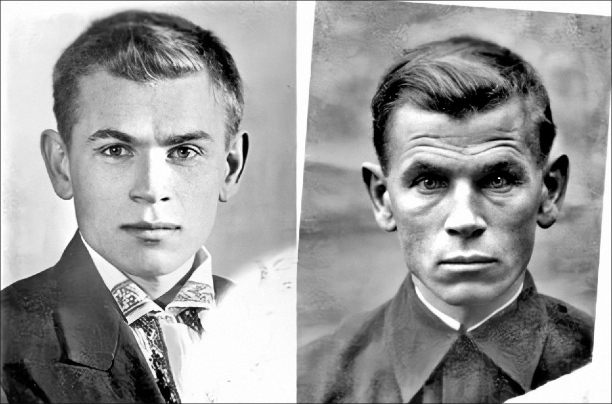 RealOlaudah's tweet image. In 1941, the photo on the left was taken of Soviet soldier Eugen Stepanovich Kobytev on the day he left to go to war. The photo on the right was taken in 1945 after the end of the war, just 4 years apart. 
#History