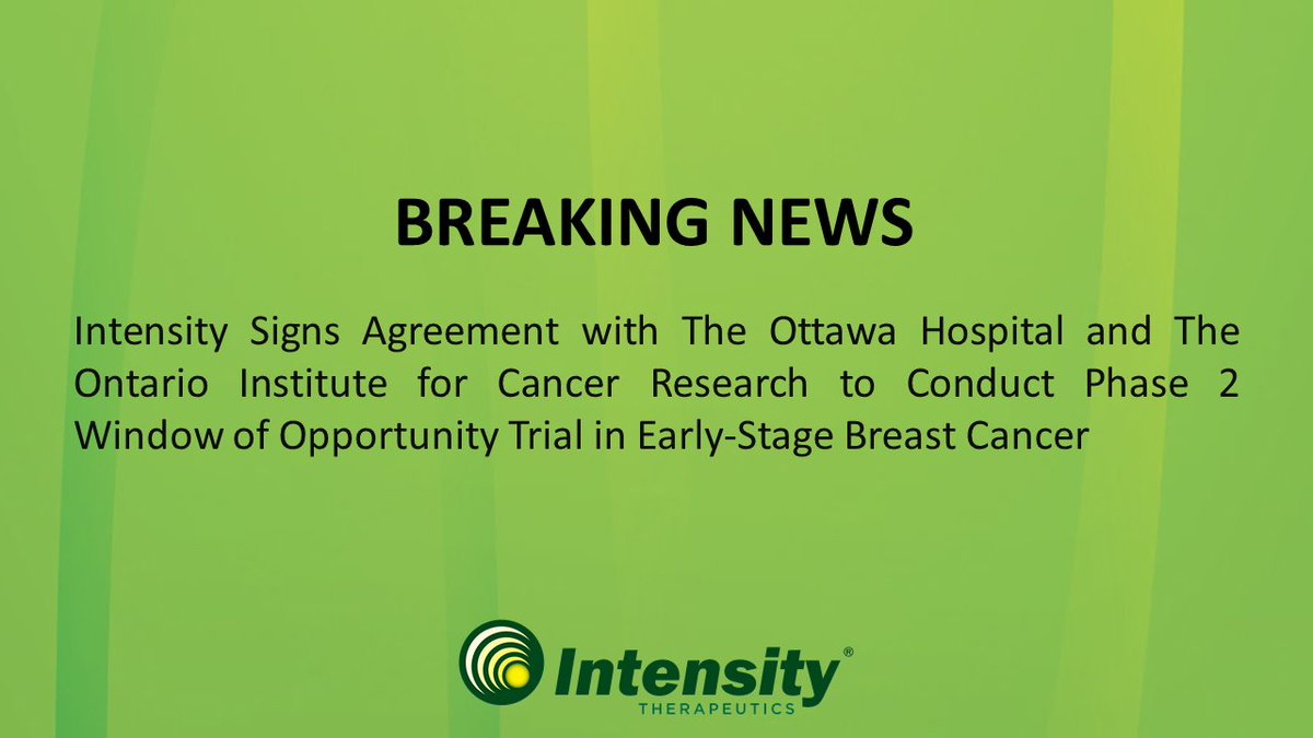 IntensityInc's tweet photo. We have partnered with The Ottawa Hospital and The Ontario Institute for Cancer Research to conduct a Phase 2 trial of INT230-6 in patients with early stage #BreastCancer.

Read more: https://t.co/5GPjYd612y

@OttawaHospital @OICR_news https://t.co/2gh0f8DEfB