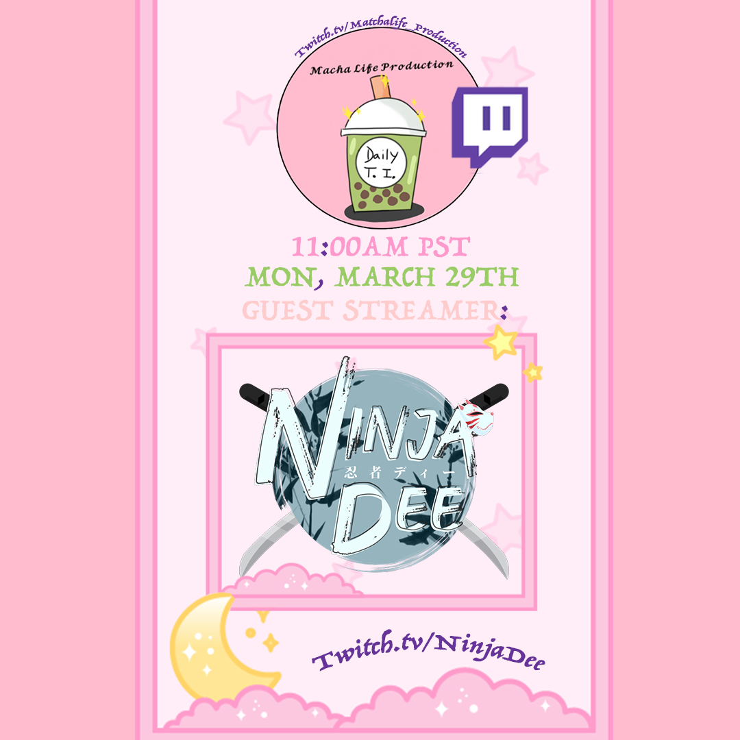 MatchalifeP's tweet photo. Can't wait to #interview the #Creative  #streamer 
@NinjaDeeLee 
  (https://t.co/QDpBp4f83Y) #Monday at 11AM PST!!! Please Come Watch the #DAILYTI on  (https://t.co/ak1XiFt4Kb) please come and say hello!!! 
Instagram: https://t.co/imnjeqq8cI https://t.co/DAIAyb28vK