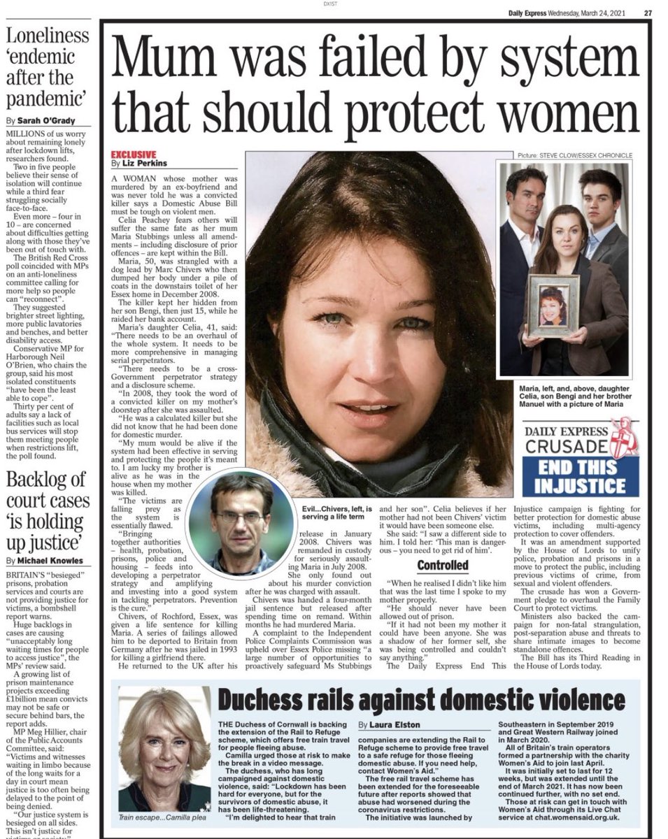 laurarichards99's tweet photo. Third Reading of #DABill in @UKHouseofLords today. Maria Stubbings was stalked &amp; killed by a serial perpetrator who previously killed Sabine Rappold.Exactly why serial abusers must be proactively identified &amp; managed via MAPPA #Amendment73 @PeacheyC @lizperkinspost @LabourRoyall https://t.co/h35RLZsZOC