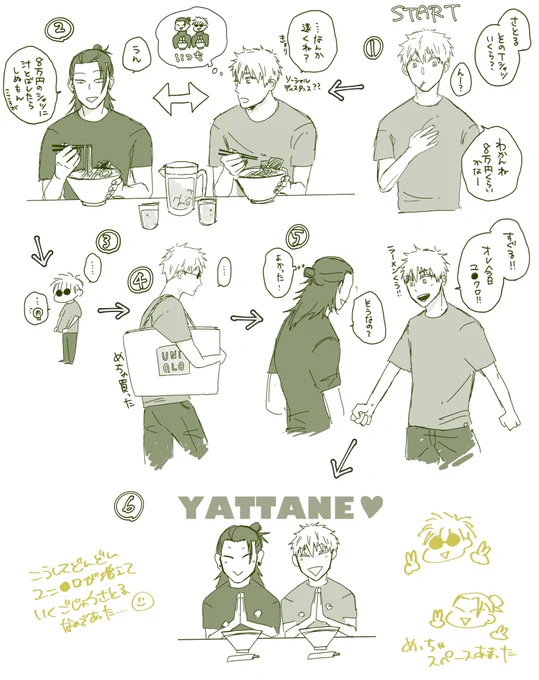 すぐるとラーメンを食べるためにユ●クロTシャツがめっちゃ増えるさとるのらくがき(夏五) 
思うがままかいてたらめっちゃ読みにくい順番になったごめんなさい 