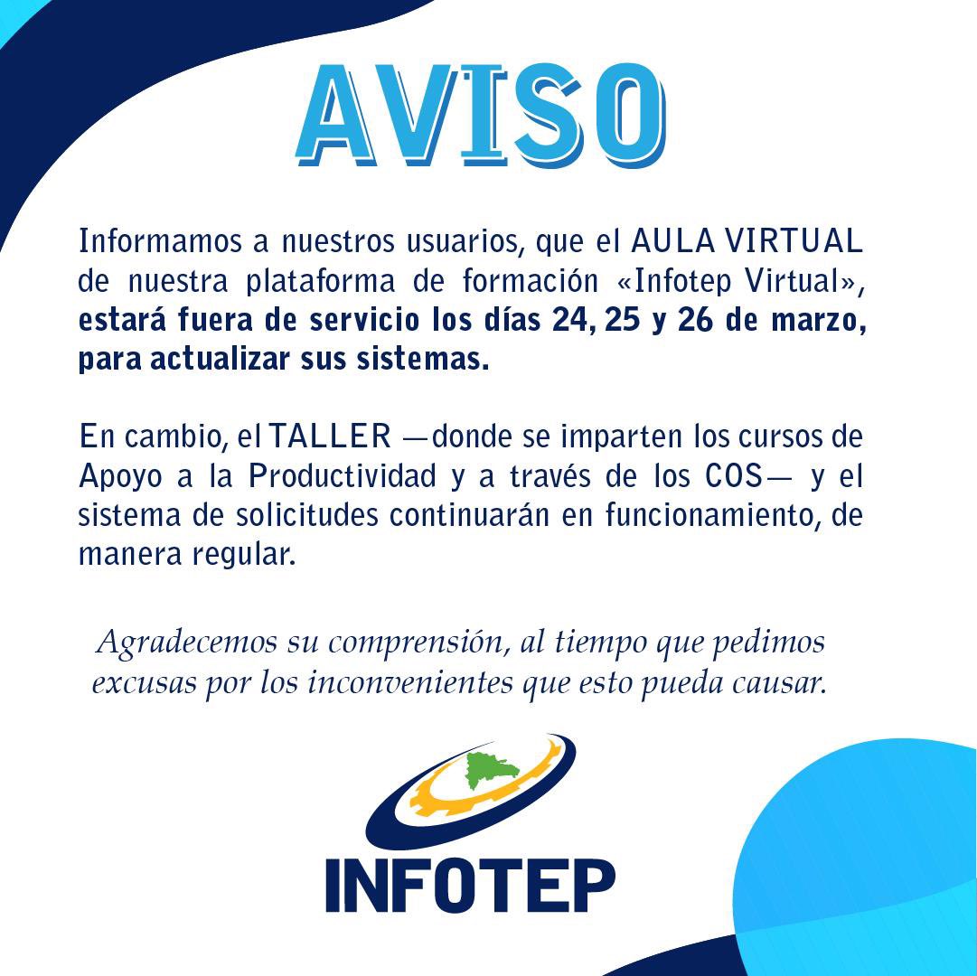 InfotepRD's tweet photo. AVISO🔈

#InfotepVirtual https://t.co/PjceMgQ4f2