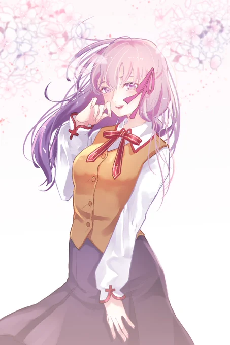 フォロワのお誕生日に描いた間桐桜です制服のベストのボタンの数確認しないまま描き進めてしまった猛省 