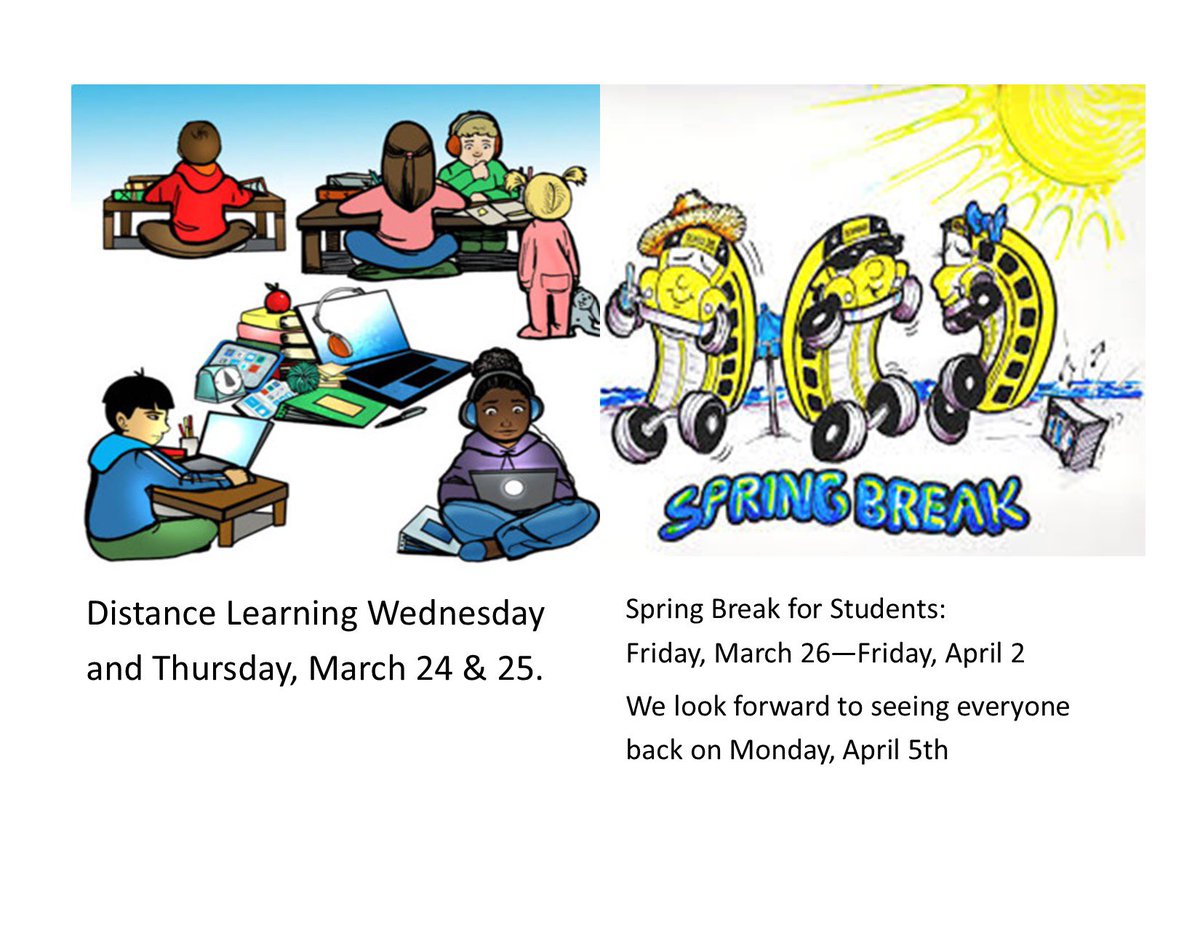 CrestviewE's tweet photo. Remember: today and tomorrow are Distance Learning Days. Spring Break starts Friday! https://t.co/WhYeSXNJfC