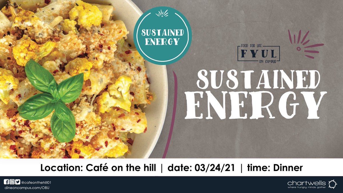 Under the FYUL program, guests will enjoy a variety of functional foods developed around sustainability. We will be featuring foods that provide your body with a lasting source of fuel.
Contact us for feedback on dineoncampus.com/obu