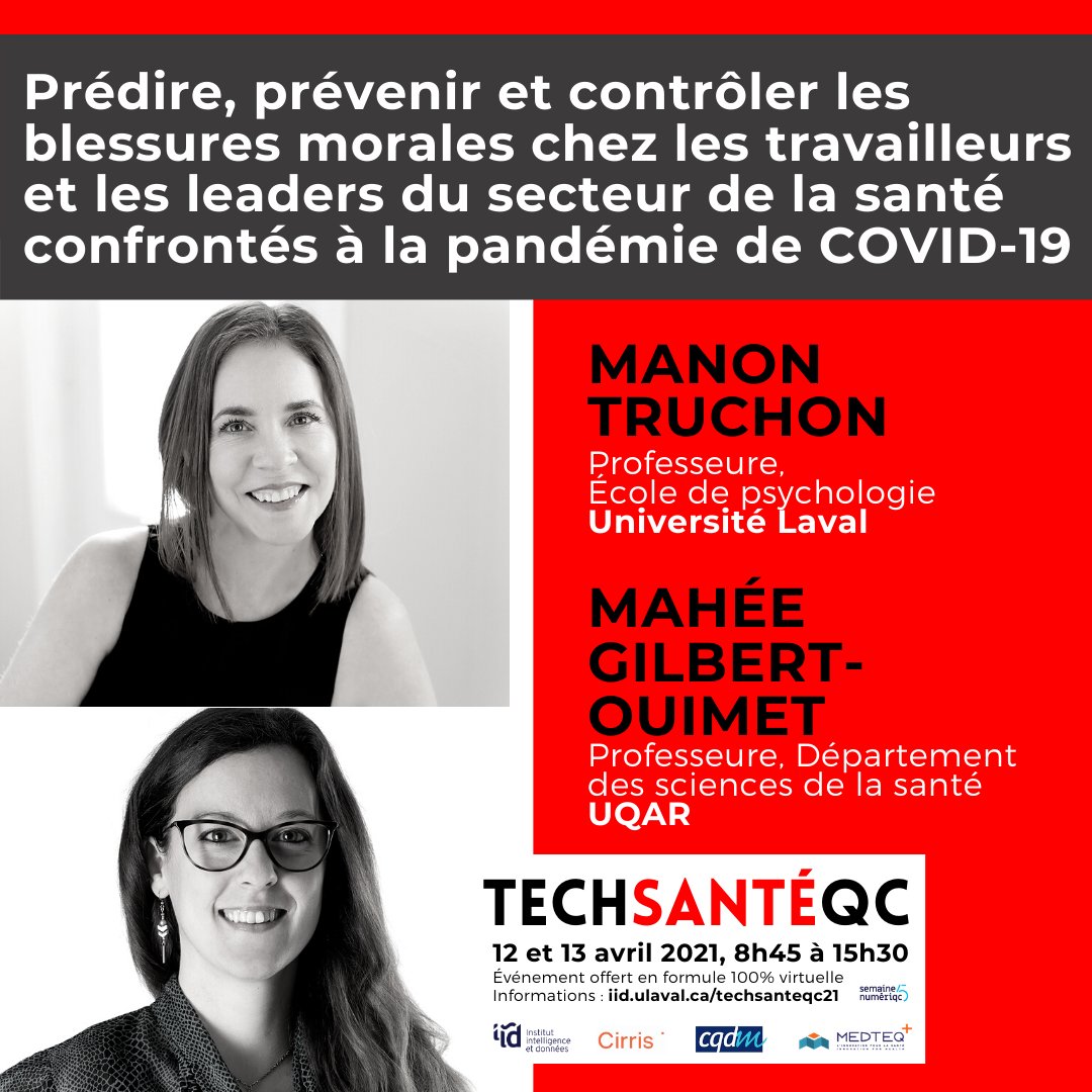IID_ULaval's tweet photo. #SNQC21 | Les 12-13 avril, #TechSanteQc offrira des présentations liées à la #COVID19, citons: #MAVIPAN, avec Marie Baron (#VITAM @facmedUL @CIUSSS_CN) ou quant à la santé mentale des travailleurs de la santé avec Manon Truchon @universitelaval. Infos > https://t.co/8BvjvjEnAh https://t.co/zgPWHTDRn4