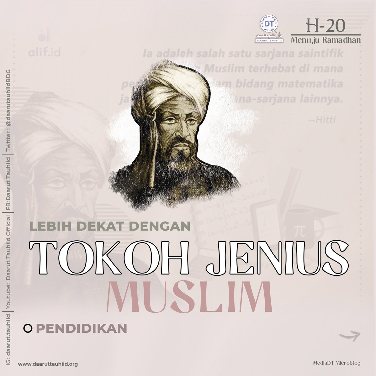 daarutauhiidBDG's tweet photo. Bismillahirrahmanirrahim

Islam telah melahirkan banyak sekali ilmuwan ilmuwan yang berpengaruh dimuka bumi ini. Terlebih pada aspek ilmu pengetahuan. 

Microblog kali ini kami mempersembahkan seorang tokoh jenius muslim pada abad 9 M

https://t.co/2TRFDIdIbZ https://t.co/F8ydDoLW2x