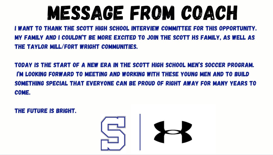 shseagles's tweet photo. Scott High School would like to welcome Kyle Kosco as the new Heads Boys Soccer Coach https://t.co/YuB2ba6ypR