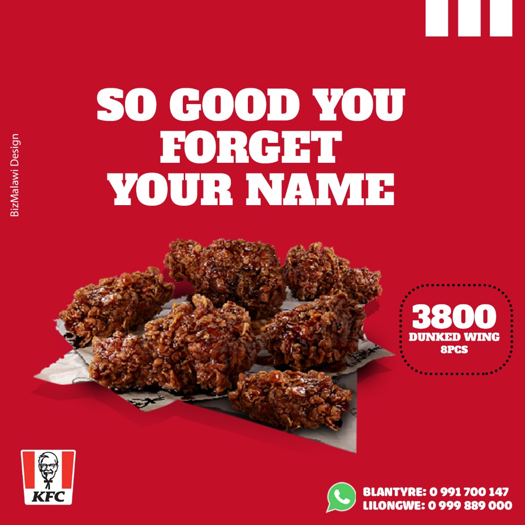 Bizmalawi's tweet photo. Can you say Dunked wings
More Info :- https://t.co/9pmWoTdIRS
#KFCMalawi #Order #chicken #Food #BizMalawi #onlinemarketing #lilongwe #blantyre #directory #mzuzu #malalwi https://t.co/u1Cb4ABH0U