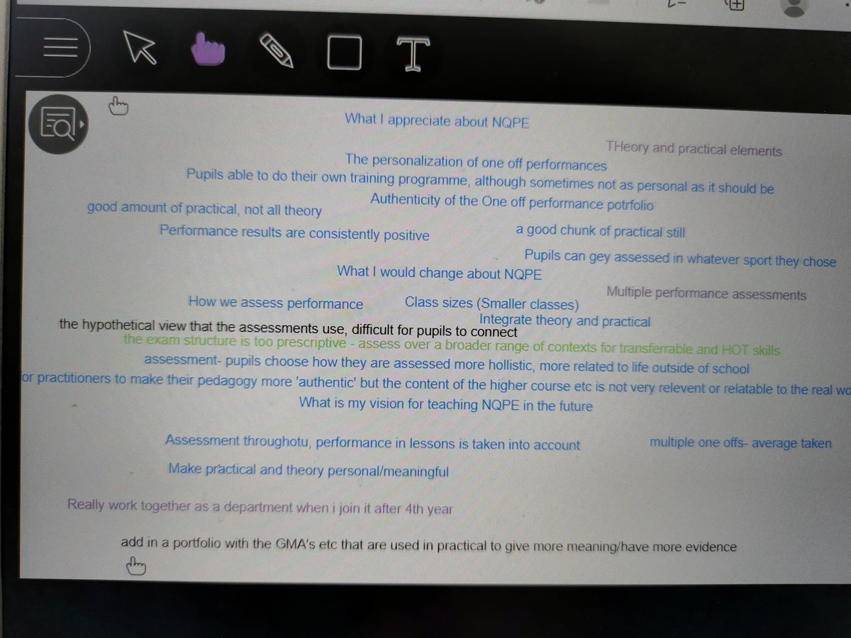 MissMcConnellPE's tweet photo. Interesting discussions during PECP3 today with @karenmunro28 & Group B. Student teachers perspectives on:
A) what we appreciate about NQPE
B) what we would change about NQPE
C) what are our visions for teaching NQPE in the future
Different ideas below. Anyone have other ideas?🧐 https://t.co/Y8rXb9aFew