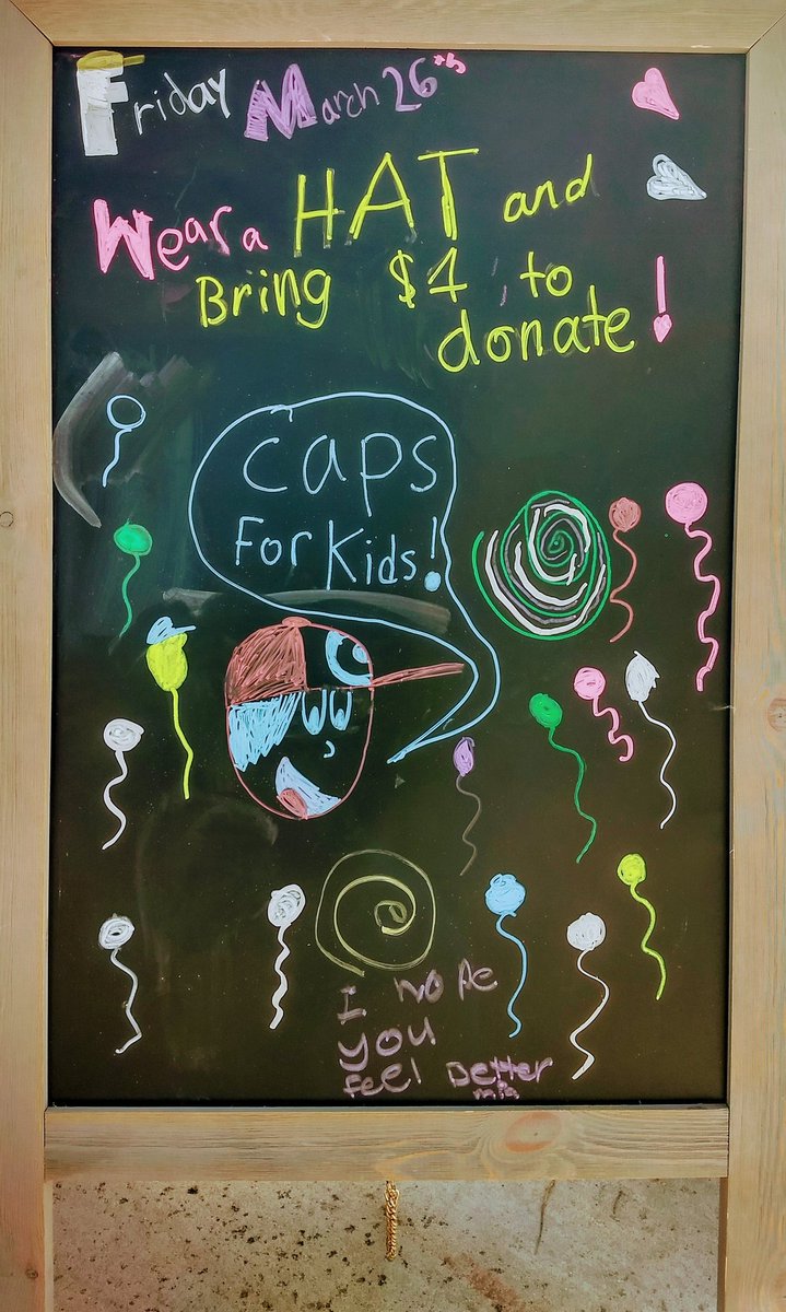 Don't forget to wear your favorite baseball cap, fancy hat, or beanie to support <a href="/CapsForKids/">Caps for Kids</a> <a href="/MMMustangs/">Mission Meadows</a> this Friday, March 26, and remember to bring in $1 (or more!) to support this great children's cancer support cause and our own "Princess Mia!" #wave @vistasunifiedsd ❤️❤️🐎
