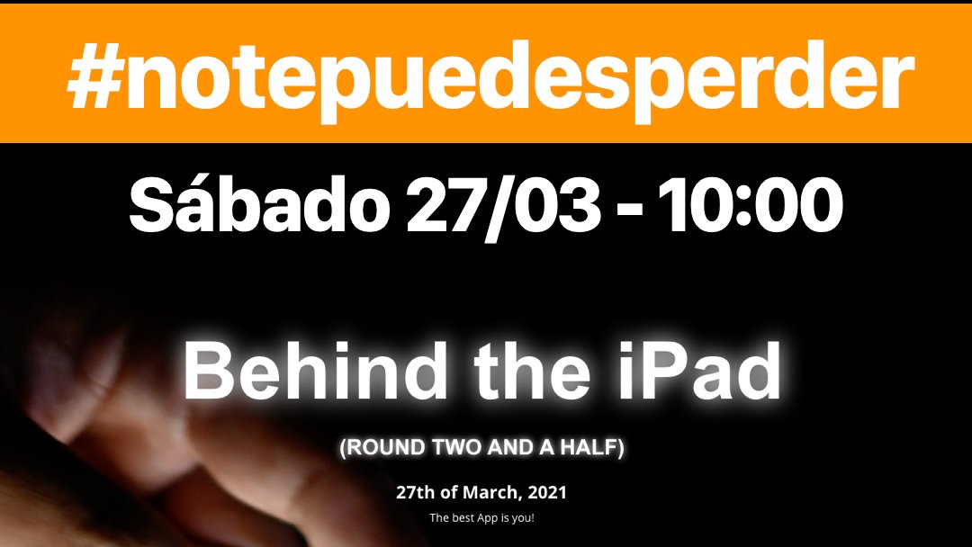 Este sábado 27 📅 de Marzo  a las 10:00 ⏰ tienes una cita con “Behind the iPad” (round two and a half). Evento gratuito de <a href="/LaMirandaSchool/">Colegio Internacional La Miranda</a> 

🔴 Síguelo en directo en  behindtheipad.com o en  youtube.com/channel/UC0C6l…

<a href="/DiegoCamposBCN/">Diego Campos 👨🏻‍💻</a> <a href="/AppleEDU/">Apple Education</a> <a href="/ADE_spain/">comunidadADE</a>