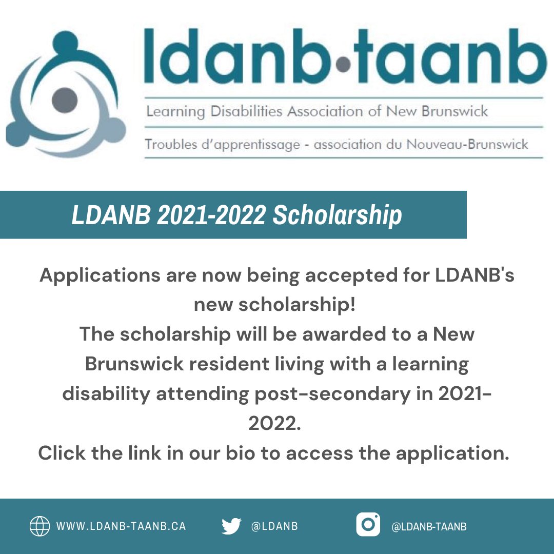 Applications are now being accepted for LDANB's new scholarship. Click this link for more information and to apply. tinyurl.com/89rtymdh
#LDAwareness #LearningDisabilities