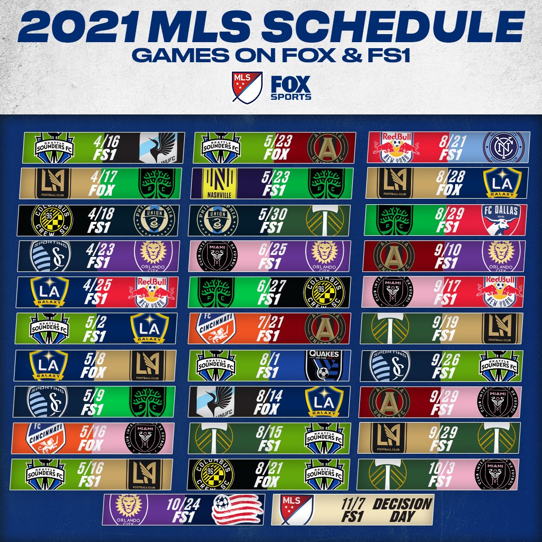 FOXSoccer's tweet photo. Mark those calendars! 🗓️

Here's EVERY @MLS game you can catch on FOX and FS1 during the 2021 season 🔥 https://t.co/fIqaAsPvCG