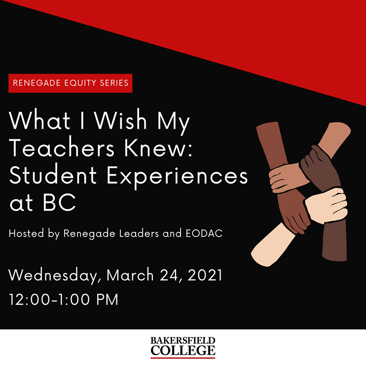 Renegades, please join us today, March 24th, at 12 pm for our first “Renegade Equity Series” session. Register here: cccconfer.zoom.us/meeting/regist…

#WeAreBC #EquityMatters #EquityForums