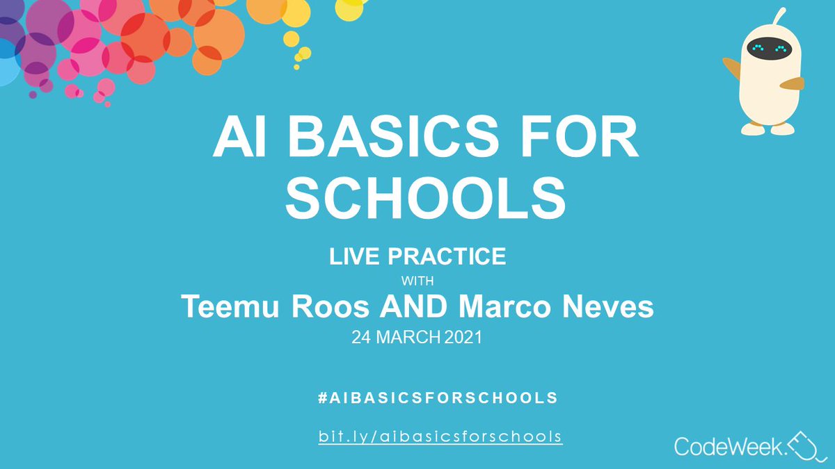eugenia_eun's tweet image. We are #live about to start the second live practice of the #EUCodeWeekMOOC #AIBasicsforSchools with @mbrasneves and Temu Roos, moderated by @abfromz and @tommaso_eun
