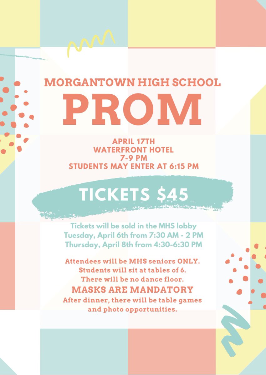MClass2021's tweet photo. PROM INFO!!!!! Email Ms. George alexis.m.george@k12.wv.us if you have any questions! @ONEMHS https://t.co/dcONs6yegg