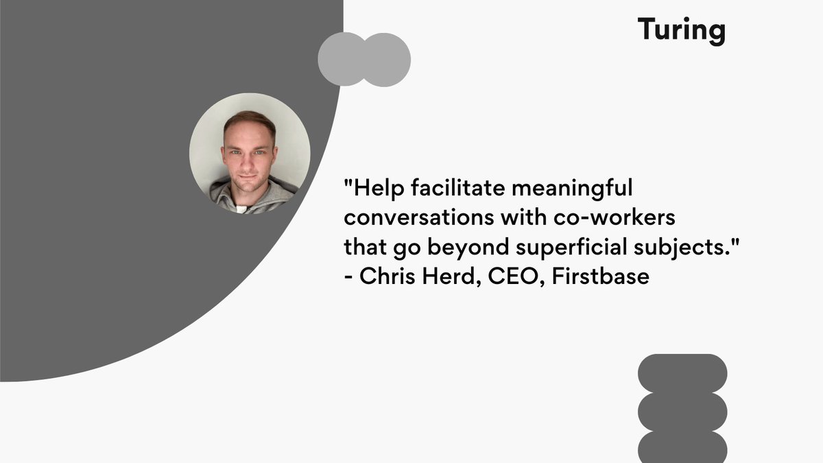 turingcom's tweet photo. Interpersonal relationships are the glue that holds a workplace together. Leaders @chris_herd, @Bouazizalex & @Jobvo shared the secrets behind building meaningful relationships in the remote workplace at the Boundaryless: #BuildFromAnywhere conference. https://t.co/8L4pG5LrNS https://t.co/YXdEfS32XR