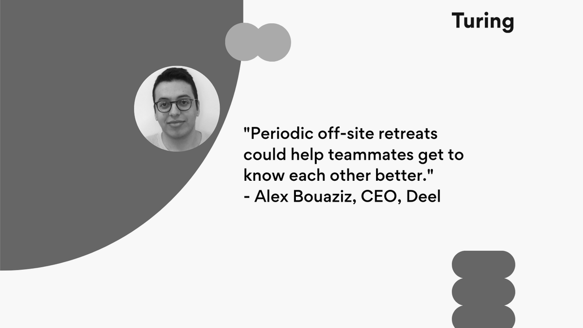 turingcom's tweet photo. Interpersonal relationships are the glue that holds a workplace together. Leaders @chris_herd, @Bouazizalex & @Jobvo shared the secrets behind building meaningful relationships in the remote workplace at the Boundaryless: #BuildFromAnywhere conference. https://t.co/8L4pG5LrNS https://t.co/YXdEfS32XR