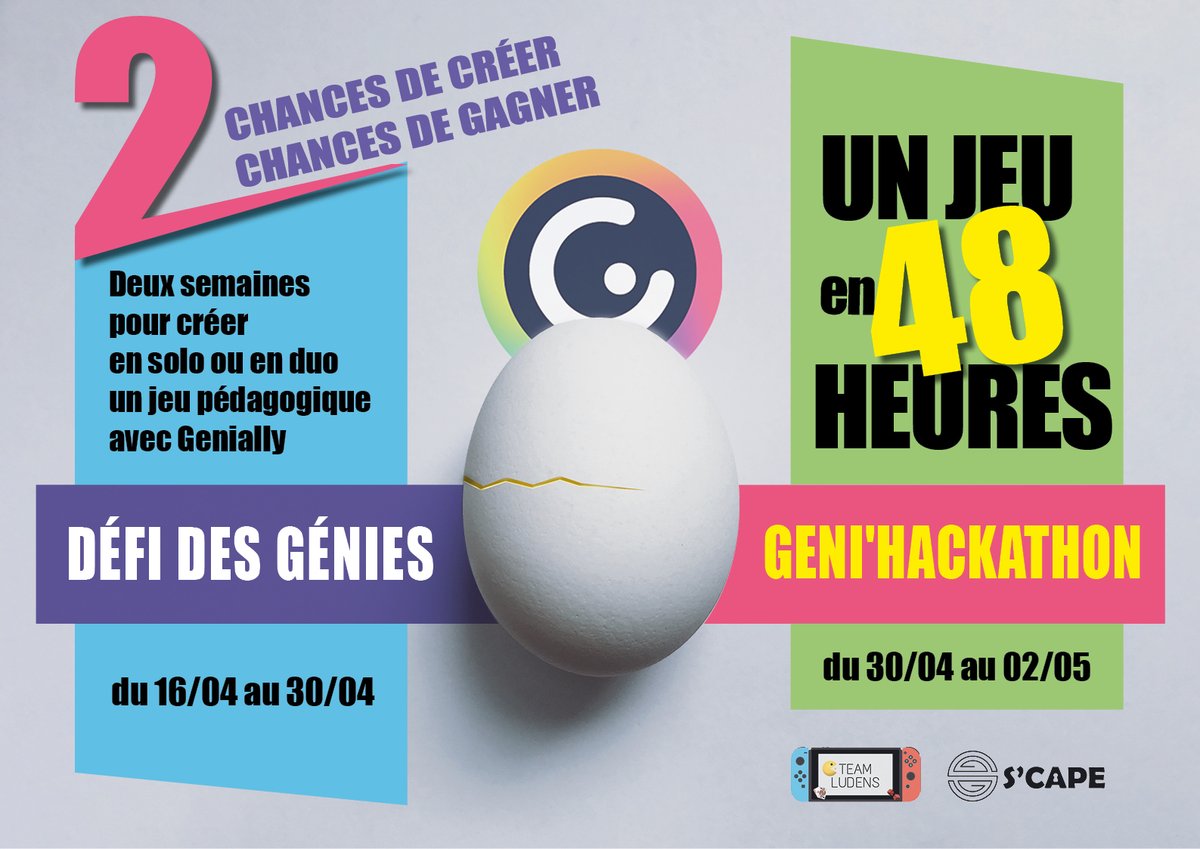 TeamLudens's tweet photo. La Team Ludens s'associe à @ScapEdu (et réciproquement) pour vous proposer, dans la cadre de la semaine de la ludification organisée par @genially_fr, un double défi entre le 16 avril et le 02 mai 2021. 

Surveillez notre actu pour en savoir plus ! https://t.co/eFZdVNeE0R