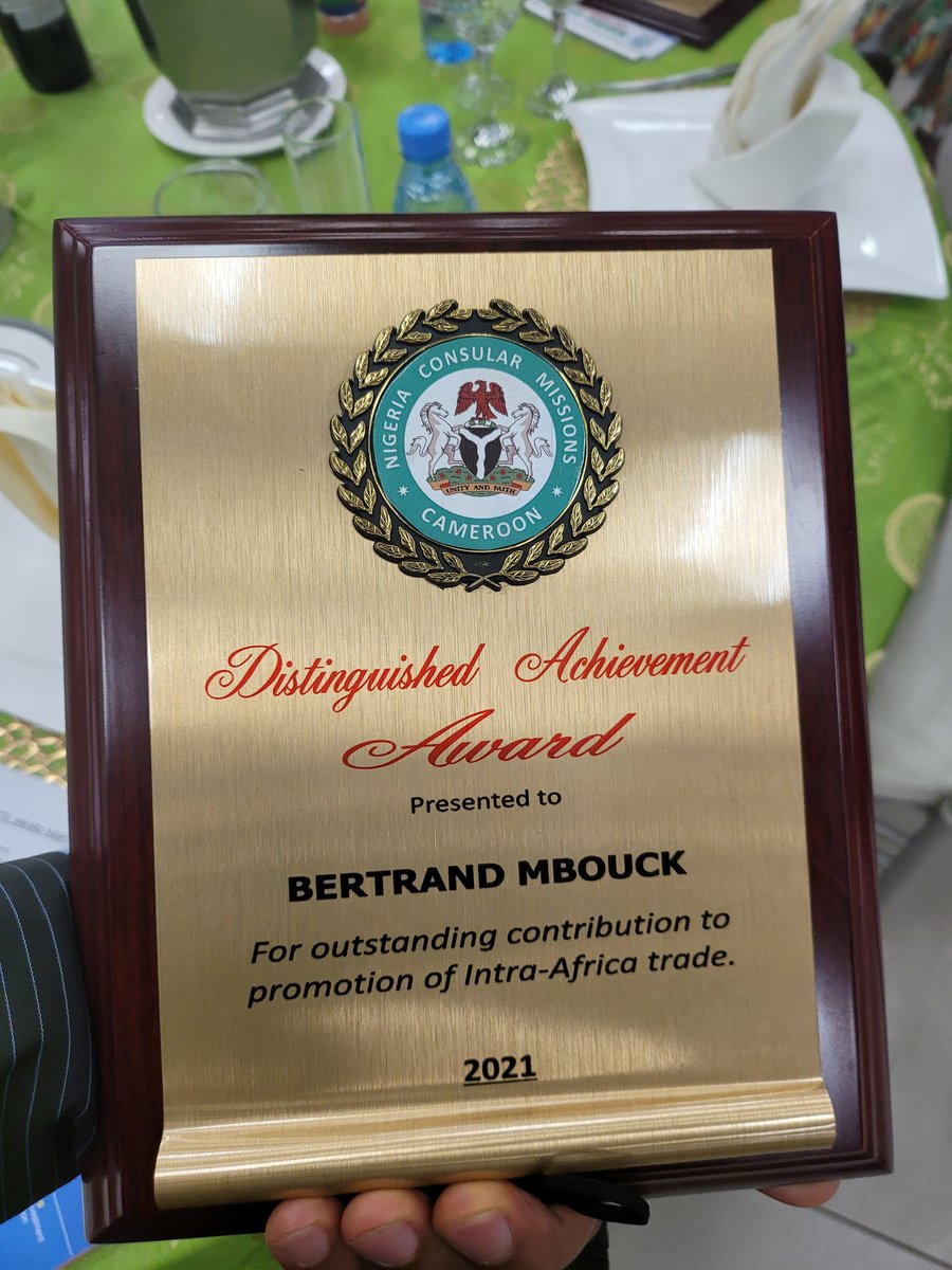 BertrandMbouck's tweet photo. Thanks to Nigerian High Commission &amp; H.E. SAFIU O. OLANIYAN Consul General of Nigeria in Dla for This AWARD,recognition of CONTRIBUTION IN INTRA AFRICAN TRADE! APART PANAFRICA, THE BIG TRADE RELATIONSHIP BTW NIGERIA n CAMEROON!
Tx for Myself, DANGOTE CEMENT Team. THE WHOLE GROUP. https://t.co/XXeAumPrpO