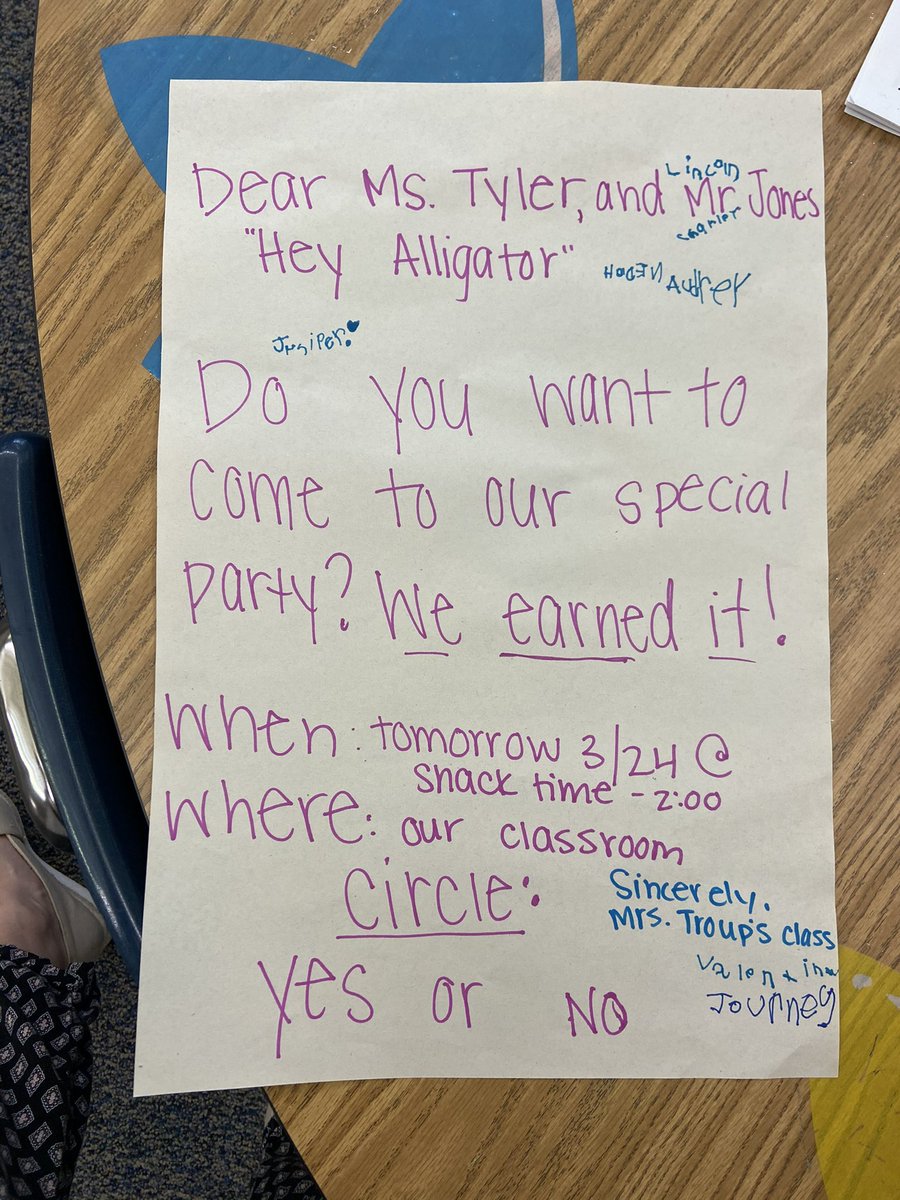 Thank you to Mrs. Troup’s and Mrs. Kallenbach’s Kindergarten class for inviting Ms. Tyler and myself (Mr. Jones) to their special snack time!! #Explorers #ECES #InviteAccepted