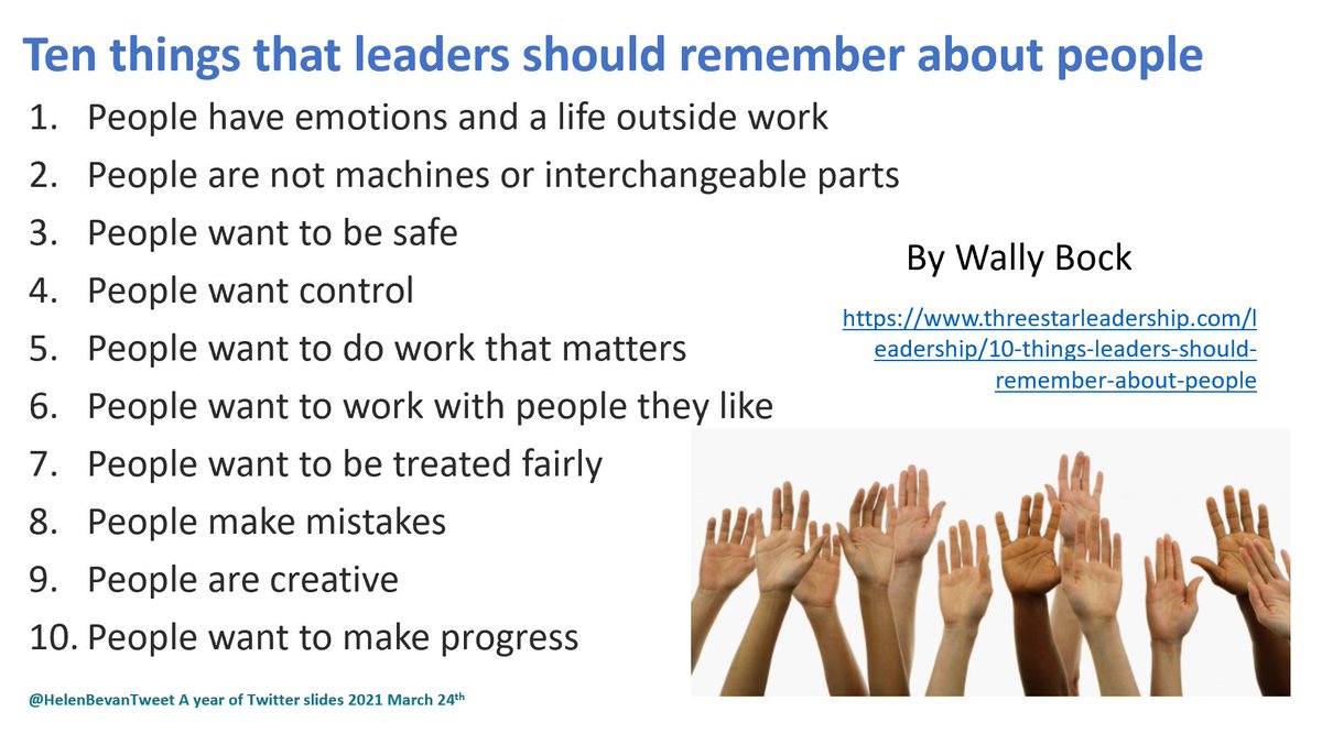 Helen Bevan (@helenbevan) on Twitter photo As leaders, every situation we face and every person we encounter will be unique. But we can increase the odds of choosing the right thing to do if we remember these ten things about people: threestarleadership.com/leadership/10-โฆ By <a href="/wallybock/">Wally Bock</a> As leaders, every situation we face and every person we encounter will be unique. But we can increase the odds of choosing the right thing to do if we remember these ten things about people: threestarleadership.com/leadership/10-โฆ By <a href="/wallybock/">Wally Bock</a>