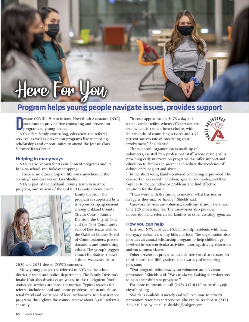 Check out the Novi Youth Assistance article published by Novi Today!