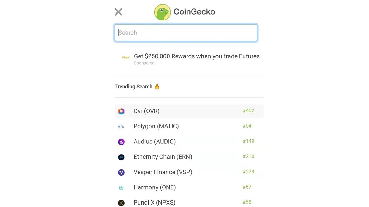 No.1 of the trending search on CoinGecko😎🚀🚀! #OVR #NFT