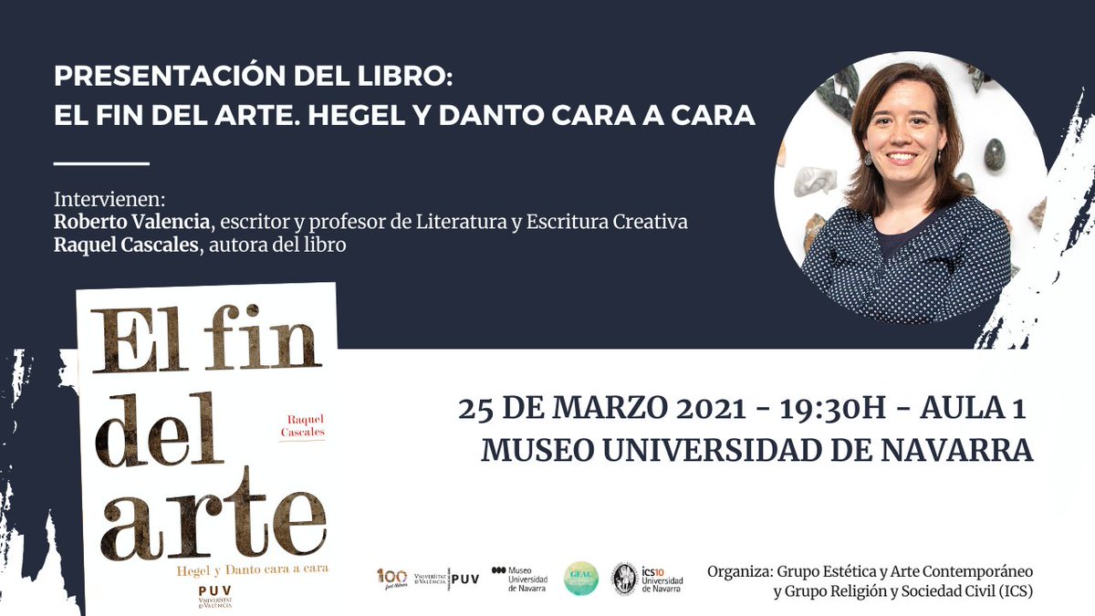 geac_unav's tweet photo. ¿Crees que #Hegel es incomprensible? ¿Te gustaría saber juzgar el #arte contemporáneo? Tienes una oportunidad con la presentación del libro de @rcascales, prof. en @etsaunav, @fylunav y miembro de @geac_unav @rsc_ics y @SEyTA_org

🔜 Hoy a las 19.30h en el aula 1 del @Museo_unav https://t.co/5dj6OrzHOg