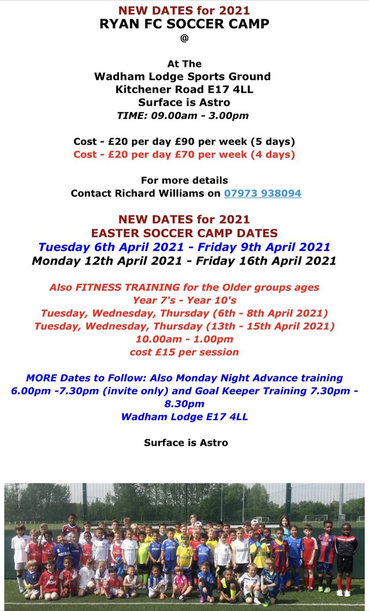Great news and not long now for grassroots football to start again. We have our Soccer School starting on Saturday April 3rd 2021 10.00am - 11.30am and here are our details of our Soccer Camps which are great fun and good way to keep fit 🏆🏆🏆