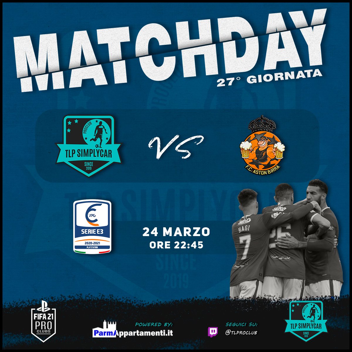 TLProClub's tweet photo. ๐| MATCHDAY
๐ | 27ยฐ Giornata
๐ | ๊ฑแดสษชแด ๐
ดโ | @VPG_Italy
๐ | ๐ | @FcAstonBirra1
โฑ๏ธ | 22:45
๐บ Live ON | ๐ฃ Twitch | https://t.co/Gf5YwC9oTj
#GOTLP ๐ตโซ๏ธ
#FIFA21 #ProClub https://t.co/x80Fy3IBH1