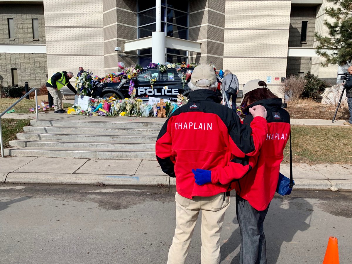 BGEA's tweet photo. As Boulder, Colorado, residents honor the 10 lives lost in Monday's supermarket shooting, #RRTchaplains are available to talk, listen and pray with the grieving community. #PrayForBoulder https://t.co/WdeZFh2LYE