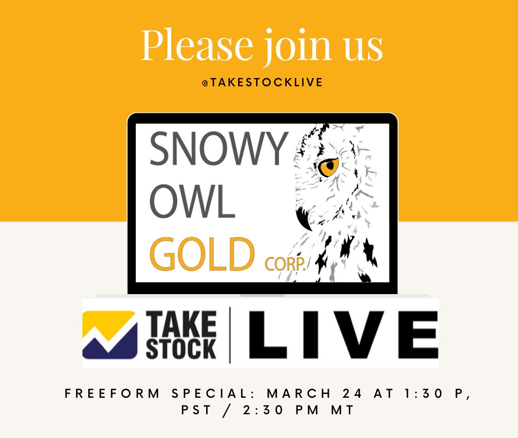 SnowyOwlGold's tweet photo. Don't forget to join us TODAY at 1:30 PM PST (2:30 PM MT) @takestockLIVE  Register free: https://t.co/ucUmhDP3xe https://t.co/4TurhP2SXz