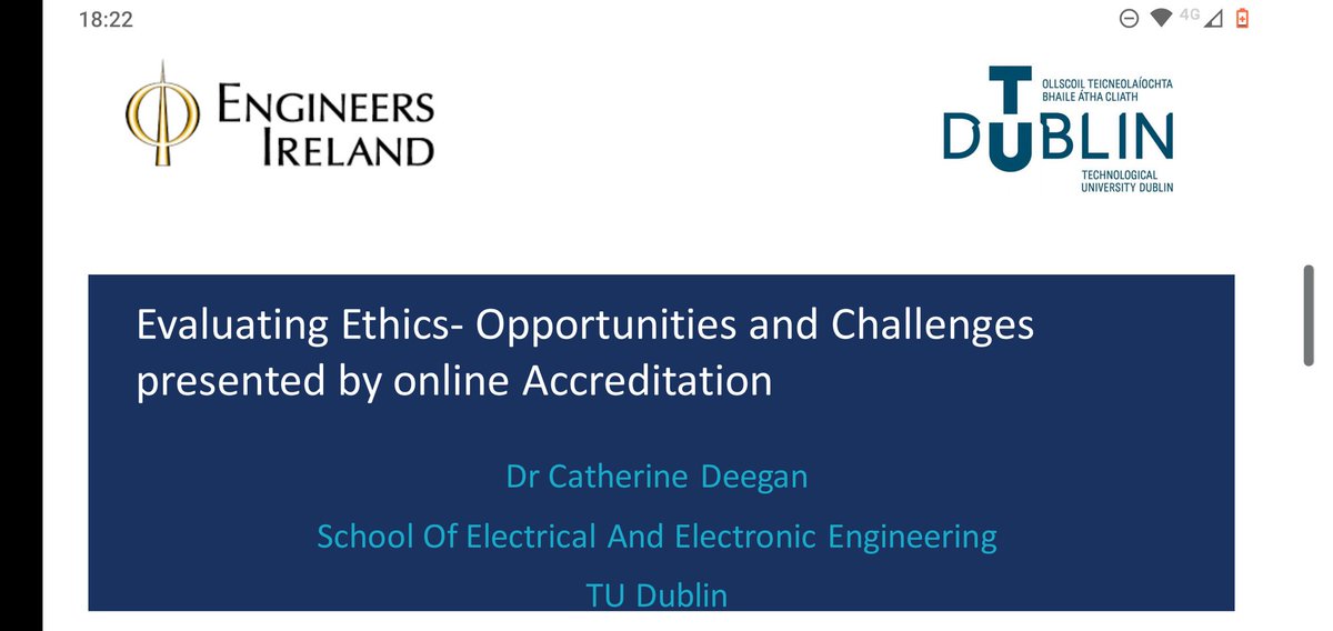 cath_deegan's tweet photo. Thanks to @EngineerIreland and co-presenters Damien Owens and @diamartin today, for the opportunity to present on Ethics education and the pivot to an online accreditation process for accrediting @SEEE_TUDublin @WeAreTUDublin programmes over the past year. @GeoAv #ethics4EU https://t.co/JjhqKxE3o2