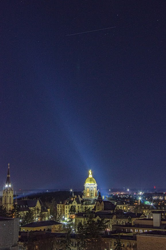 Here are some long exposures of the @Space_Station flying going over @NotreDame's campus this past week and weekend. Looking forward to speaking with you guys today! Watch live at 3:55 p.m. ET: go.nd.edu/space.