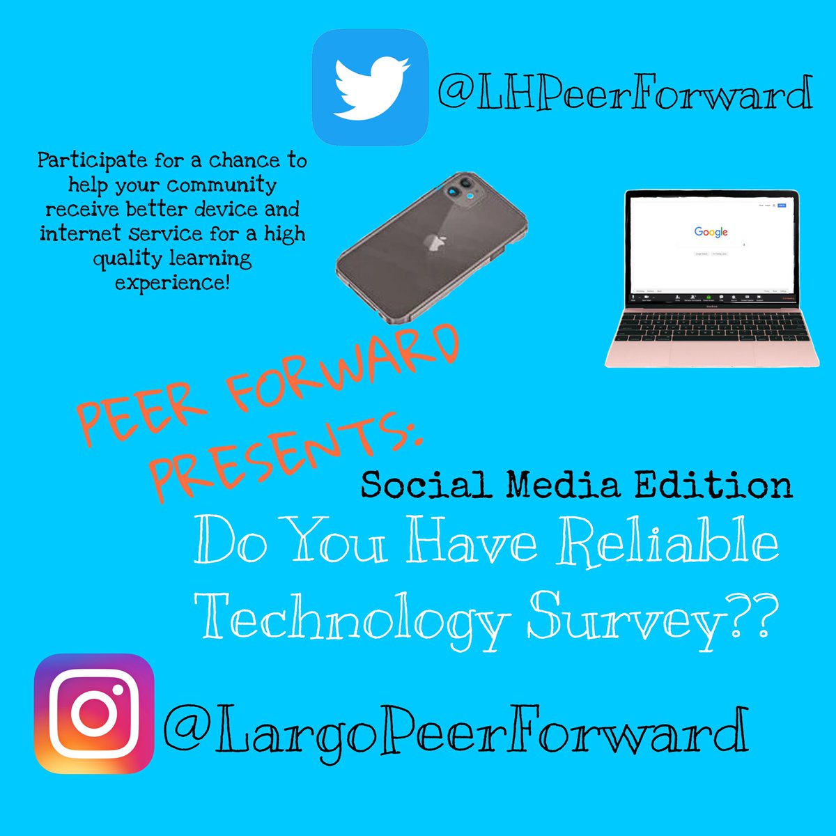 LHPeerForward's tweet photo. Hello Largo fam , please participate in our technology survey social media edition. This will increase the chances of our community getting better technology resources🧡🖤 https://t.co/7STRMAZggi