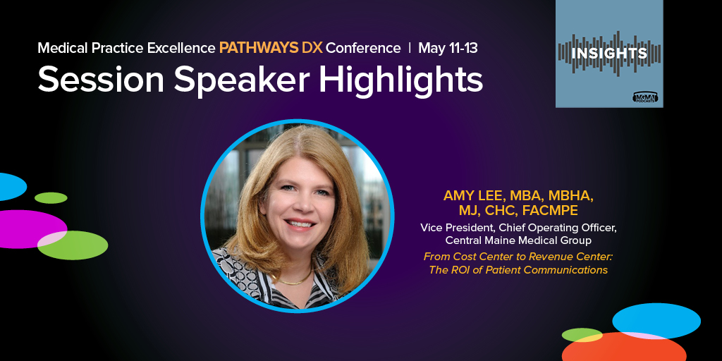 MGMA's tweet photo. In this #mgmapodcast, Amy Lee, VP, COO, at @CM_Healthcare, talks about the keys to better patient communication and the tools that can be used to help measure the ROI of those patient communications. @DolebyFusion #MPE21
Tune in here: https://t.co/h5VVrxtJJc https://t.co/xlas3ngYx1
