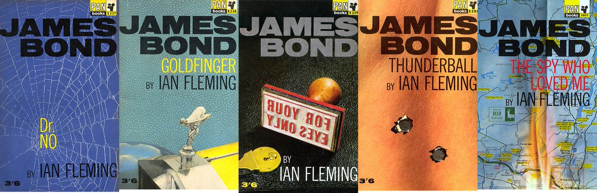 Retro_George's tweet photo. #JamesBond31DayChallenge Day 24: favourite #JamesBond artwork(s). So, of course, I could choose one or more of the many fabulous Bond film posters, but if I'm being truly honest, it really is these gorgeous beauties...
#PanPaperbacks #1960s #BookCovers #BeautifulDesign https://t.co/mUJB5DWlcT