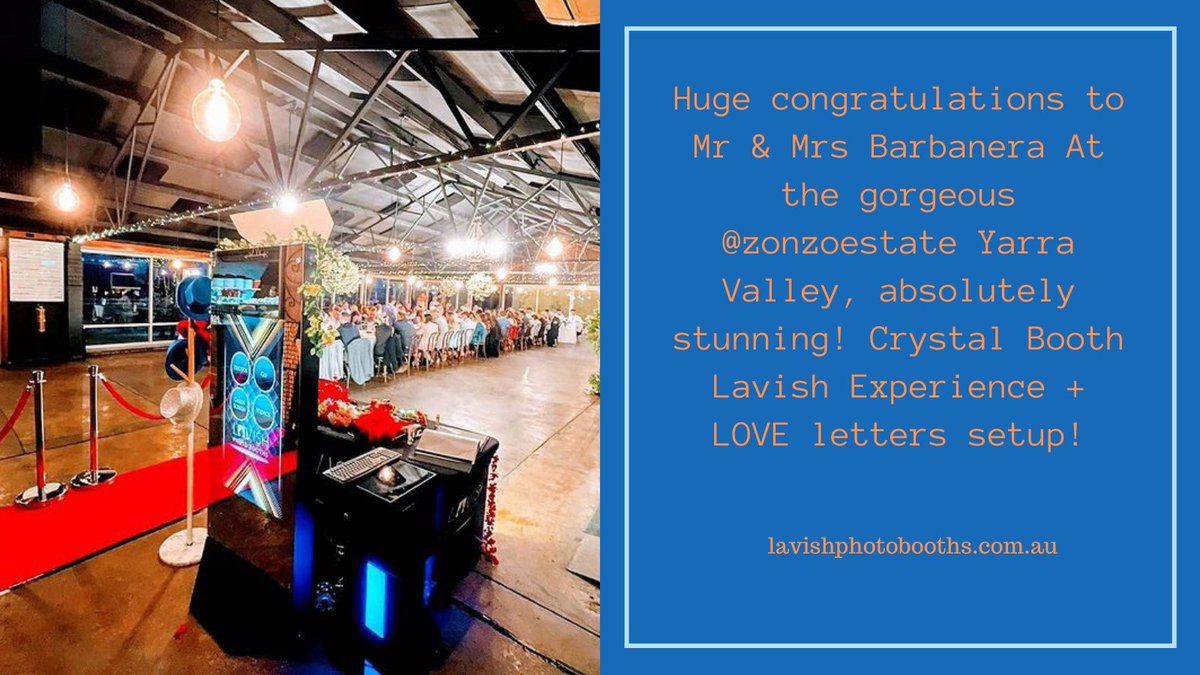 WillVines187's tweet photo. Huge congratulations to Mr & Mrs Barbanera At the gorgeous @zonzoestate Yarra Valley, absolutely stunning! Crystal Booth Lavish Experience + LOVE letters setup!
#LavishPhotoBooths #photobooth #photoboothservice #photography #photoboothhiremelbourne #wedding #photooftheday #party https://t.co/BxRe13fYeV