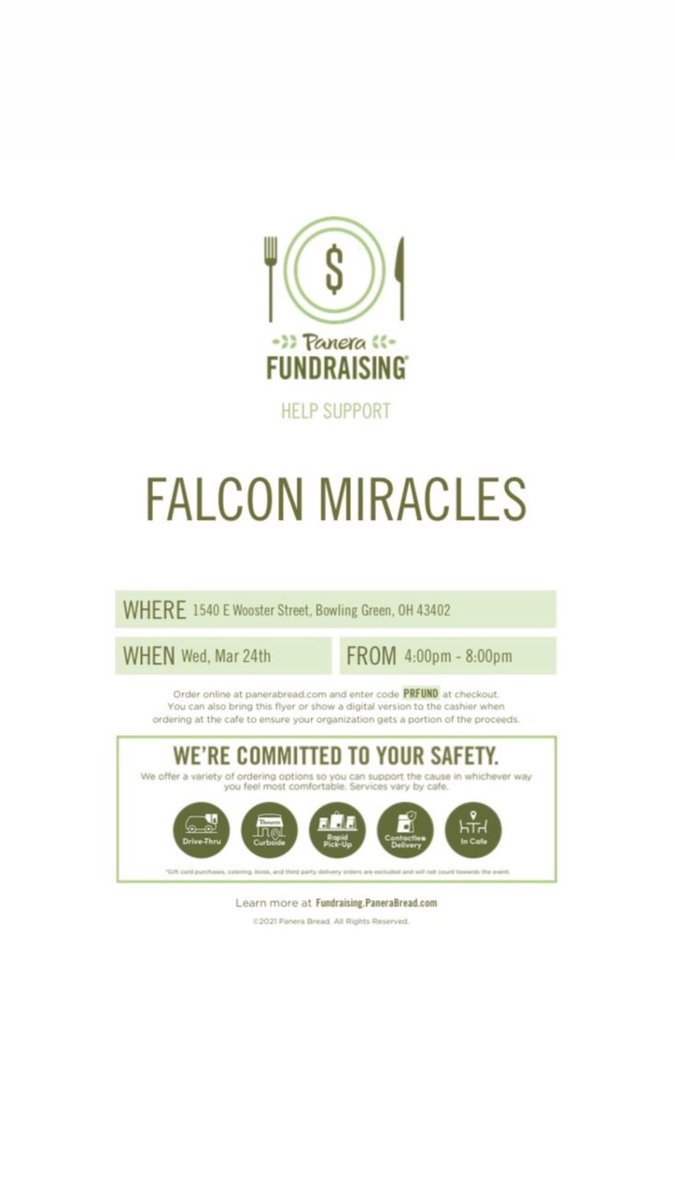 Come support Falcon Miracles tonight at Panera from 4-8! #ftk