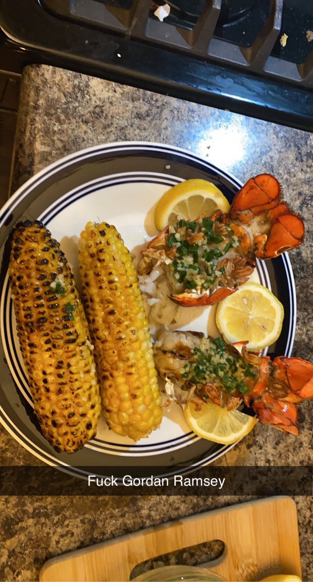 BrodieJackson4's tweet photo. Becoming quite a cook on weekends. Smoked lobster tails and sweet corn https://t.co/5Hq84sqw9d