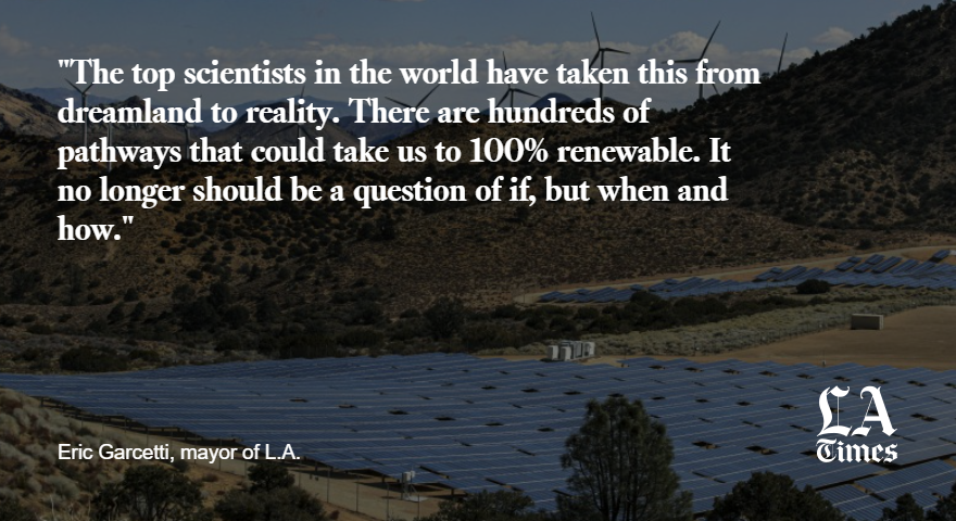 latimes's tweet photo. In a first-of-its-kind study released today, the National Renewable Energy Laboratory concluded L.A. is capable of achieving 98% clean energy within the next decade and 100% by 2035, meeting one of President Biden's most ambitious climate goals. https://t.co/40h1XkV9Os https://t.co/IuWy089zv9