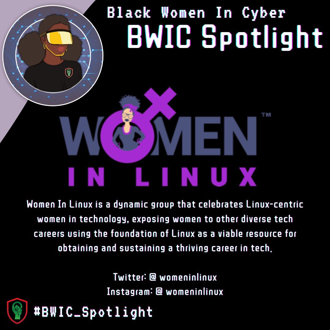 BlackInCyberCo1's tweet photo. Itβs #BWIC Month!π©πΎβπ»π
We will be highlighting and uplifting events and initiatives all month!
Check out our #BWIC_Spotlight @womeninlinux !
#BlackGirlsHack #BWIC #BlackWomenInCyber #WomenInCyber #BlacksInCyber #WomenInLinux #Linux https://t.co/VSyggoHCgu